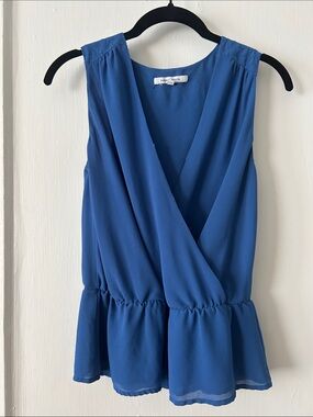 Naked Zebra Royal Blue Sleeveless Surplice Peplum Top